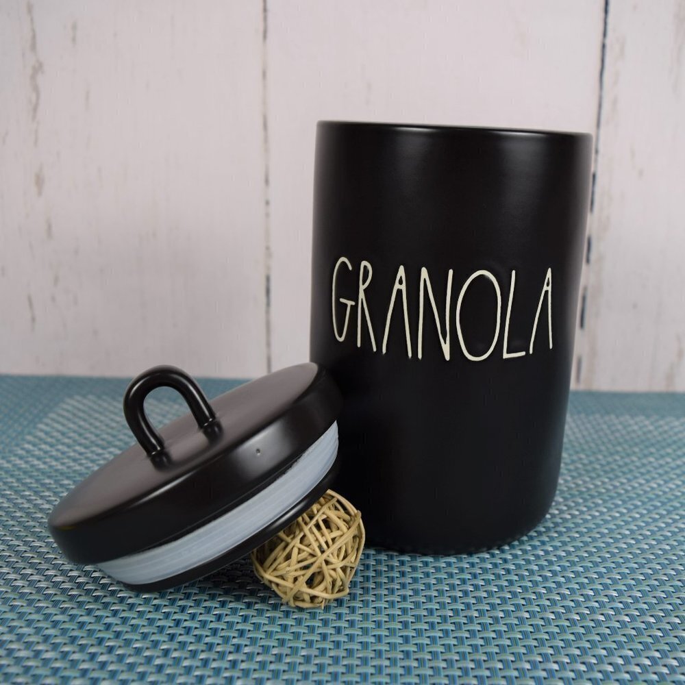 New Rae Dunn 8" Black Granola Canister With Lid Farmhouse